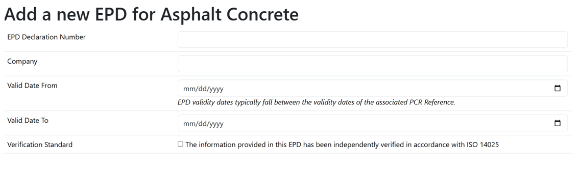 EPD information for asphalt concrete